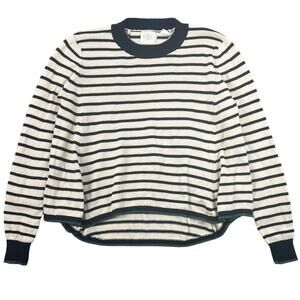 Alice & UO Striped Cotton Sweater Black Cream Green Oversized Hi-Lo Pullover M